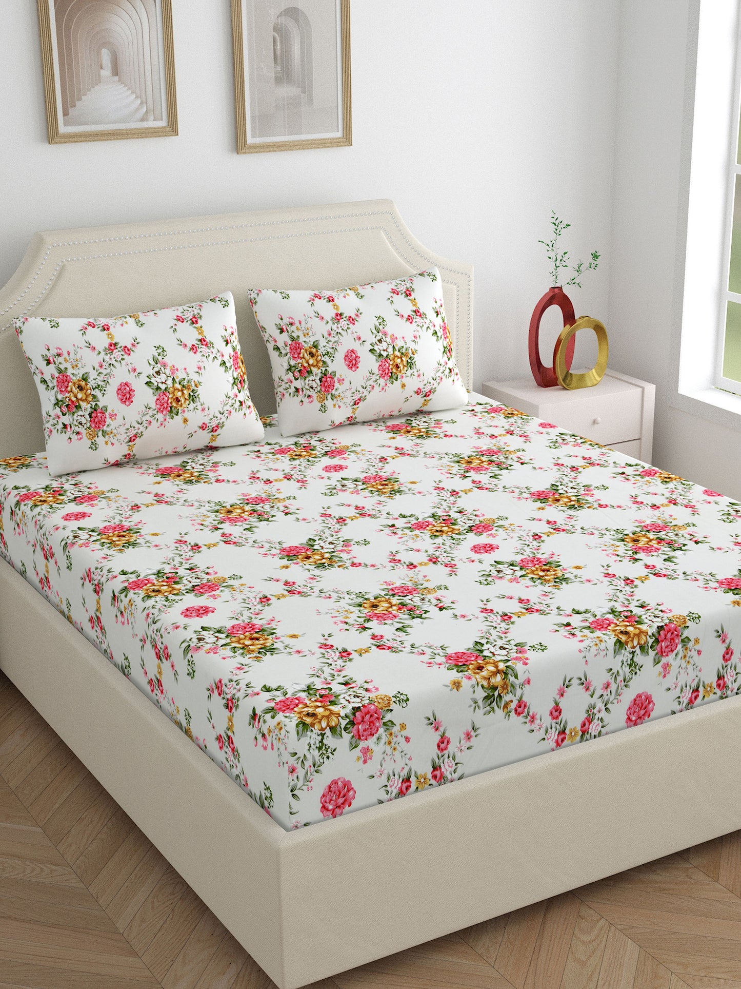 Dreamscape 100% Cotton Bedsheets | 140 TC | Pink