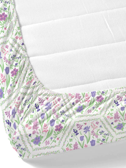 Dreamscape 100% Cotton Floral Bedsheet Set | 140 TC | Purple