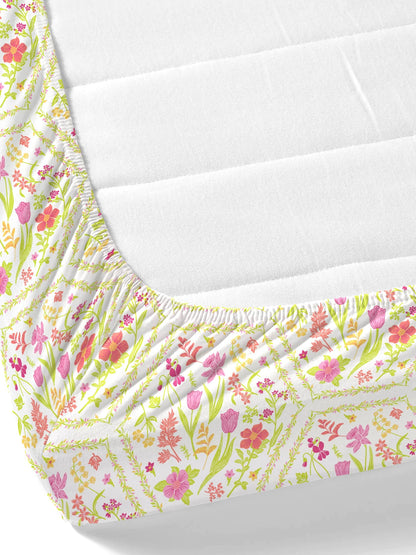 Dreamscape 100% Cotton 140 TC Floral Bedsheet Set - Colour: Pink