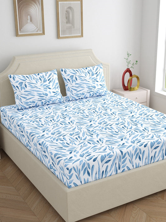 Dreamscape 100% Cotton Floral Bedsheet Set | 140 TC | Blue