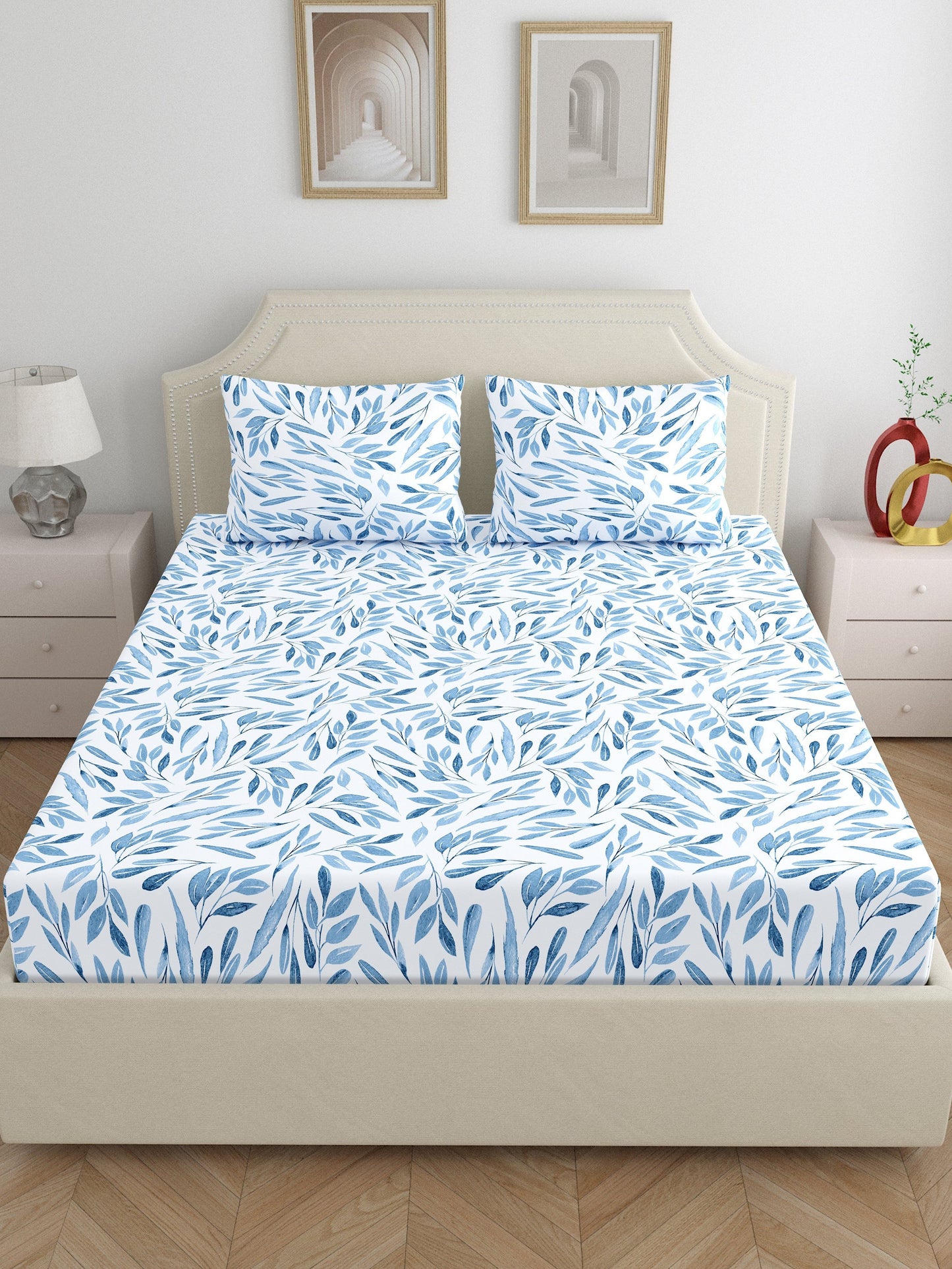 Dreamscape 100% Cotton Floral Bedsheet Set | 140 TC | Blue