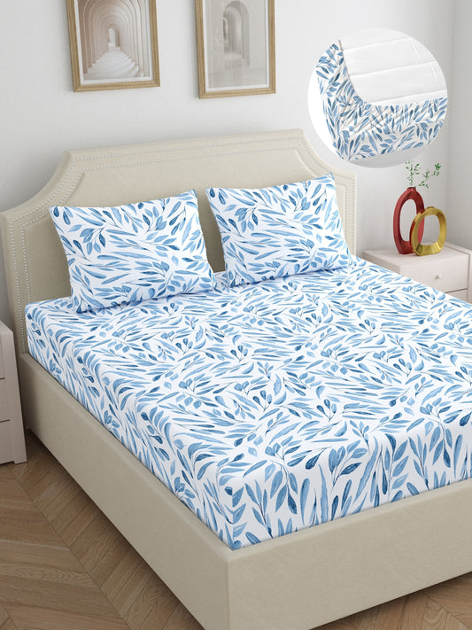 Dreamscape 100% Cotton 140 TC Floral Bedsheet Set - Colour: Blue