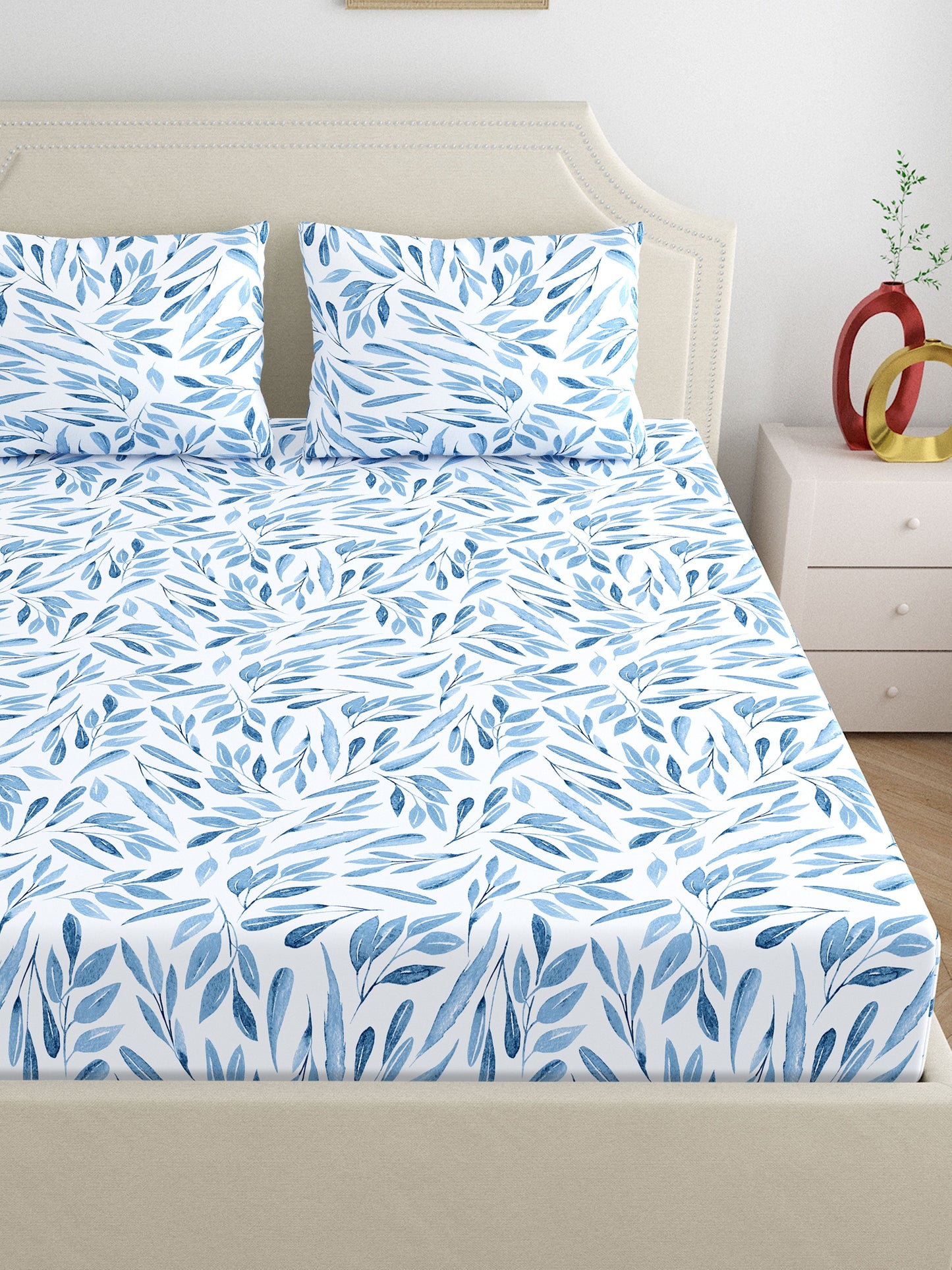 Dreamscape 100% Cotton Floral Bedsheet Set | 140 TC | Blue