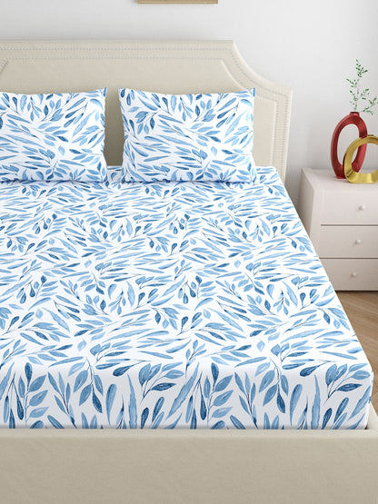 Dreamscape 100% Cotton Floral Bedsheet Set | 140 TC | Blue