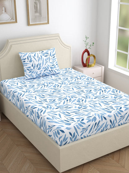 Dreamscape 100% Cotton Floral Bedsheet Set | 140 TC | Blue