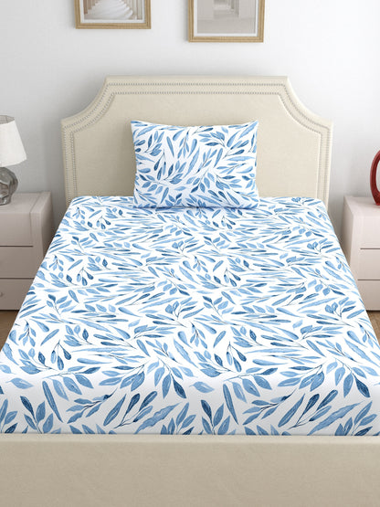 Dreamscape 100% Cotton Floral Bedsheet Set | 140 TC | Blue