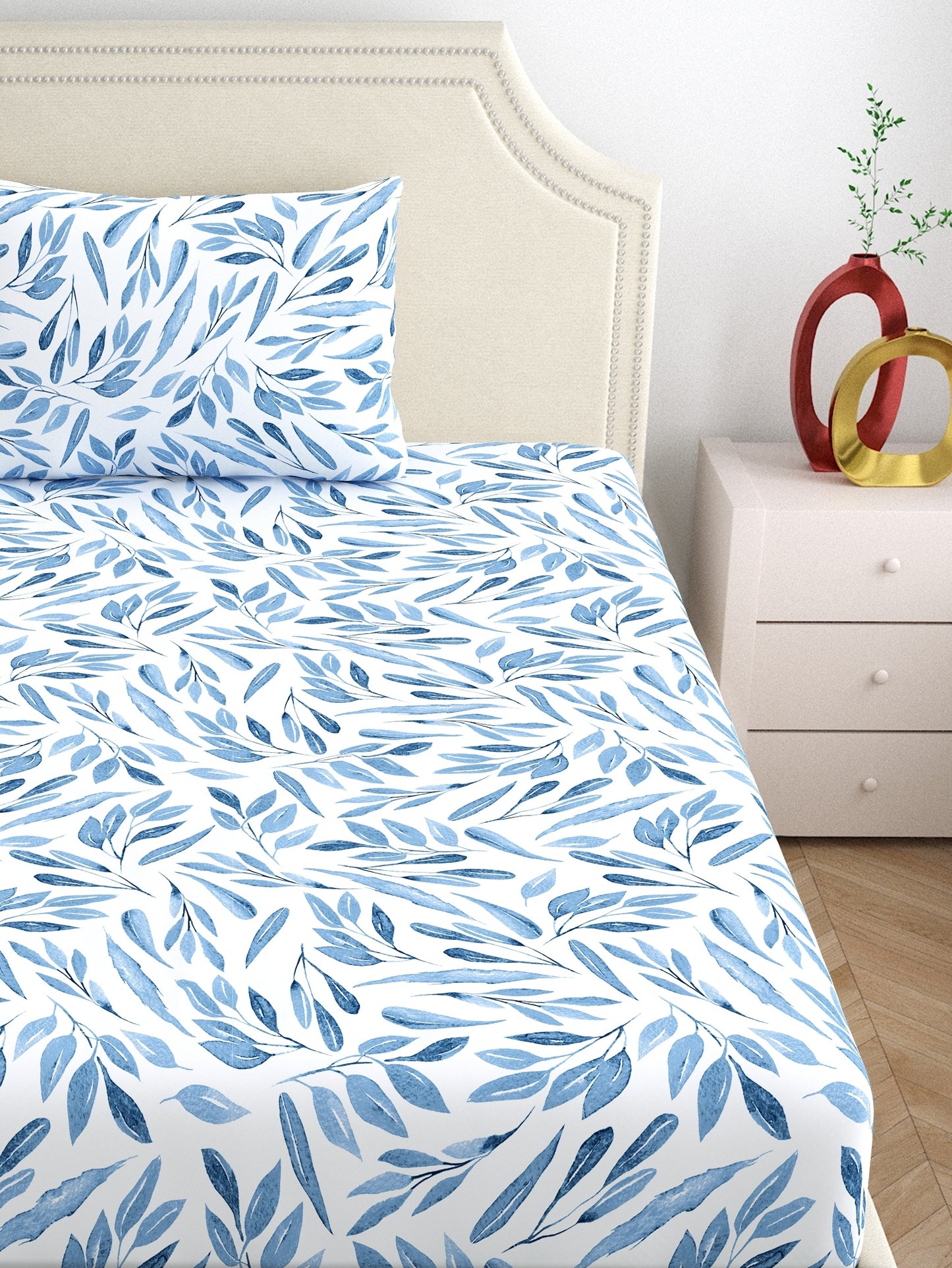 Dreamscape 100% Cotton Floral Bedsheet Set | 140 TC | Blue