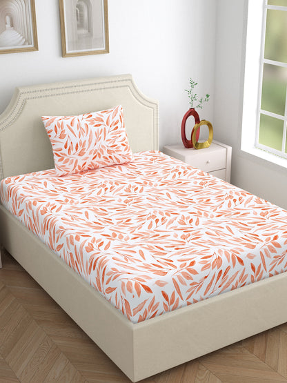 Dreamscape 100% Cotton Floral Bedsheet Set | 140 TC | Peach