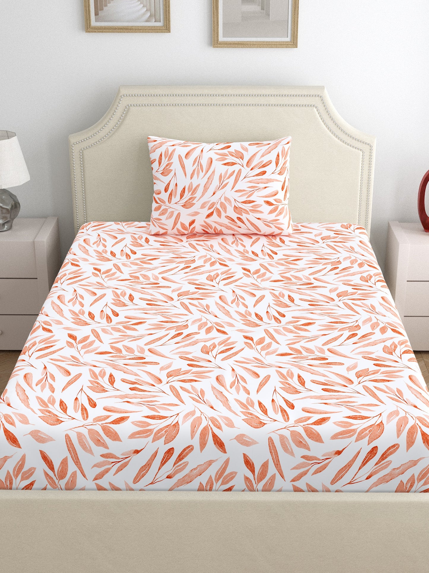 Dreamscape 100% Cotton Floral Bedsheet Set | 140 TC | Peach