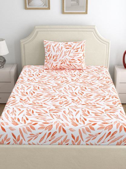 Dreamscape 100% Cotton Floral Bedsheet Set | 140 TC | Peach