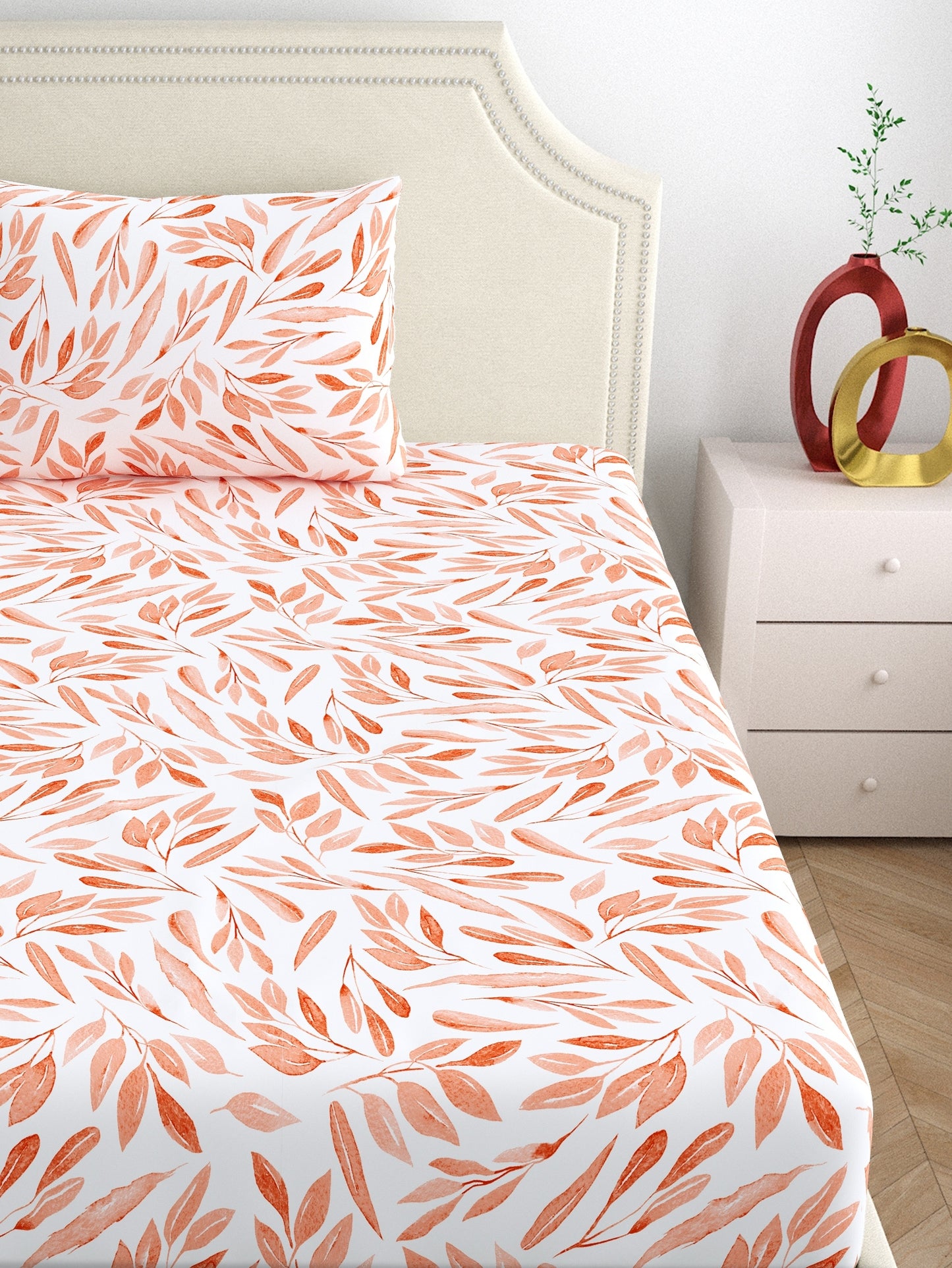 Dreamscape 100% Cotton Floral Bedsheet Set | 140 TC | Peach