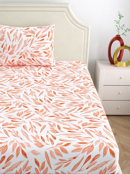 Dreamscape 100% Cotton Floral Bedsheet Set | 140 TC | Peach
