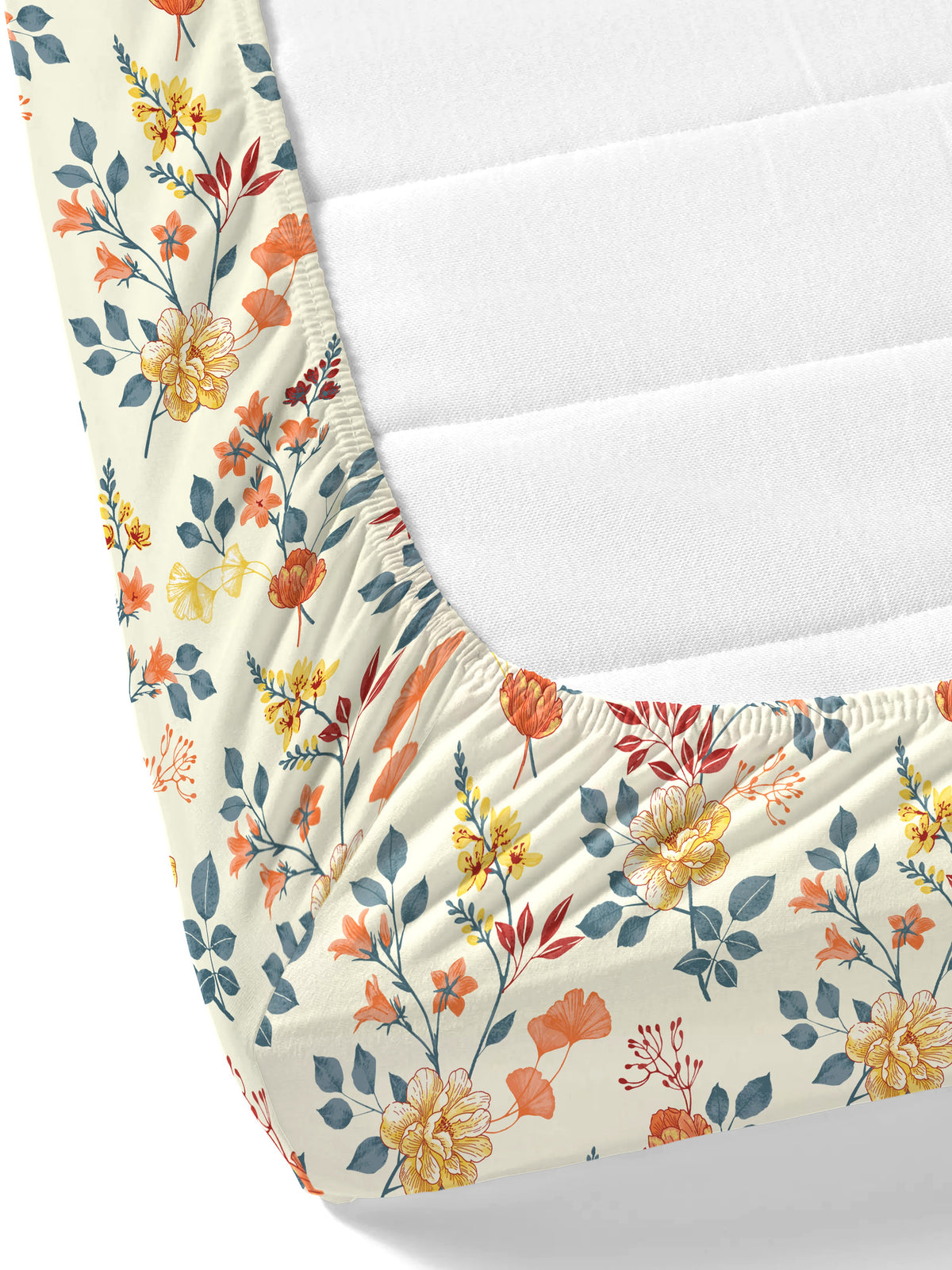 Dreamscape 100% Cotton 140 TC Floral Bedsheet Set - Colour: Cream