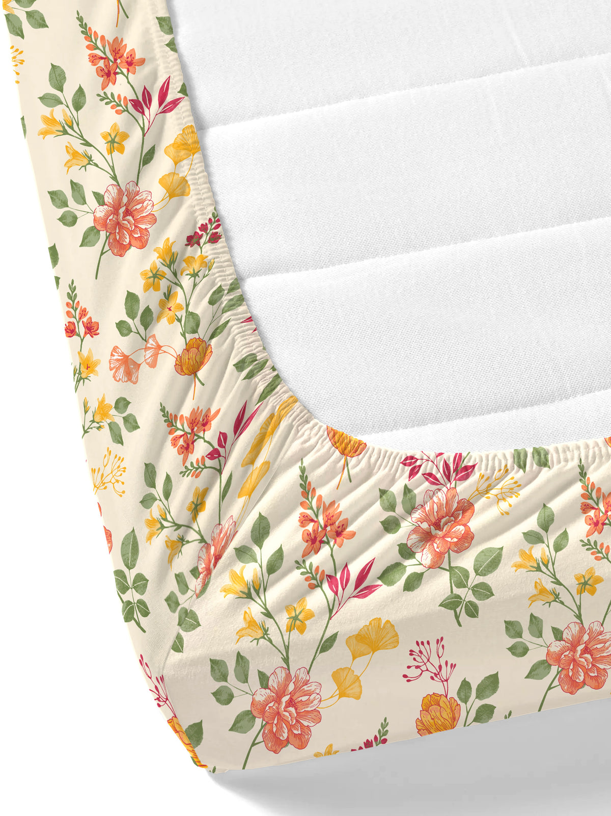 Dreamscape 100% Cotton 140 TC Floral Bedsheet Set - Colour: Beige