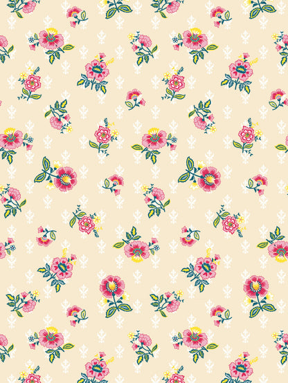Dreamscape 100% Cotton 140 TC Floral Bedsheet Set - Colour: Beige
