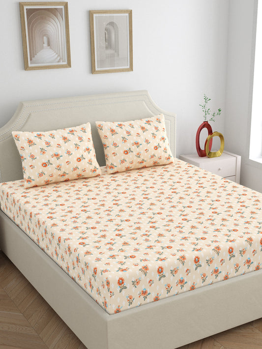 Dreamscape 100% Cotton 140 TC Floral Bedsheet Set - Colour: Pink
