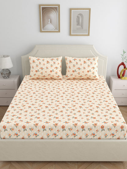 Dreamscape 100% Cotton 140 TC Floral Bedsheet Set - Colour: Pink