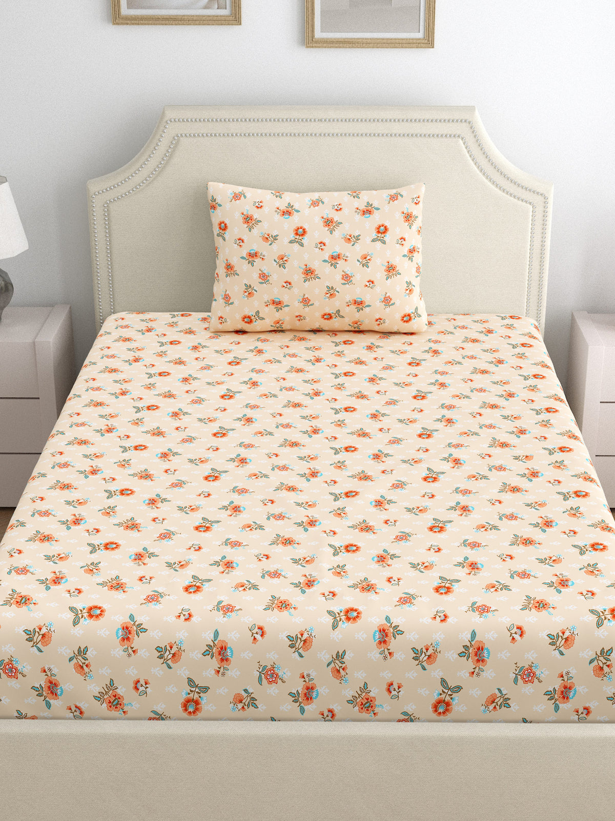 Dreamscape 100% Cotton 140 TC Floral Bedsheet Set - Colour: Pink