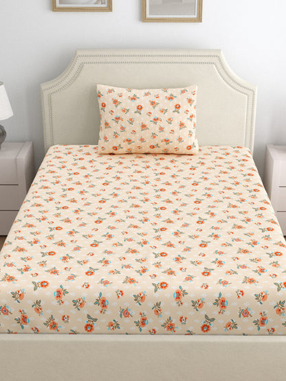 Dreamscape 100% Cotton 140 TC Floral Bedsheet Set - Colour: Pink