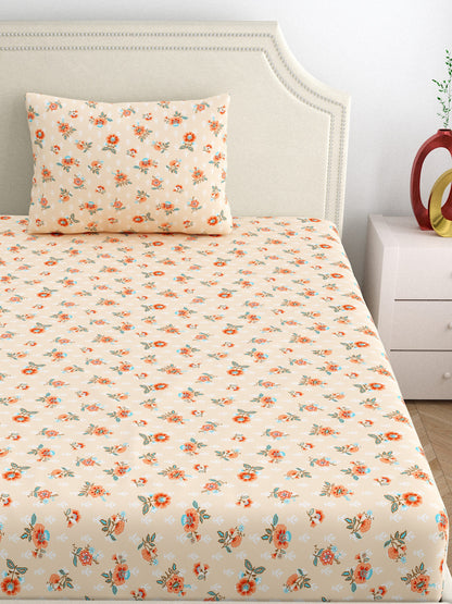 Dreamscape 100% Cotton 140 TC Floral Bedsheet Set - Colour: Pink