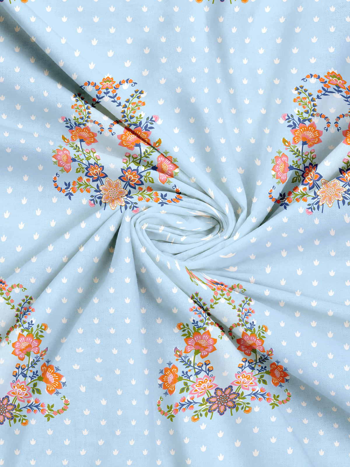 Dreamscape 100% Cotton 140 TC Ethnic Bedsheet Set - Colour: Light Blue