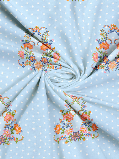 Dreamscape 100% Cotton 140 TC Ethnic Bedsheet Set - Colour: Light Blue