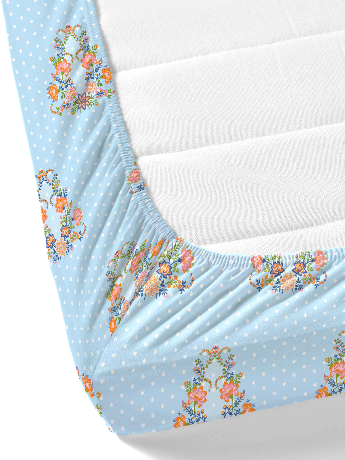 Dreamscape 100% Cotton 140 TC Ethnic Bedsheet Set - Colour: Light Blue