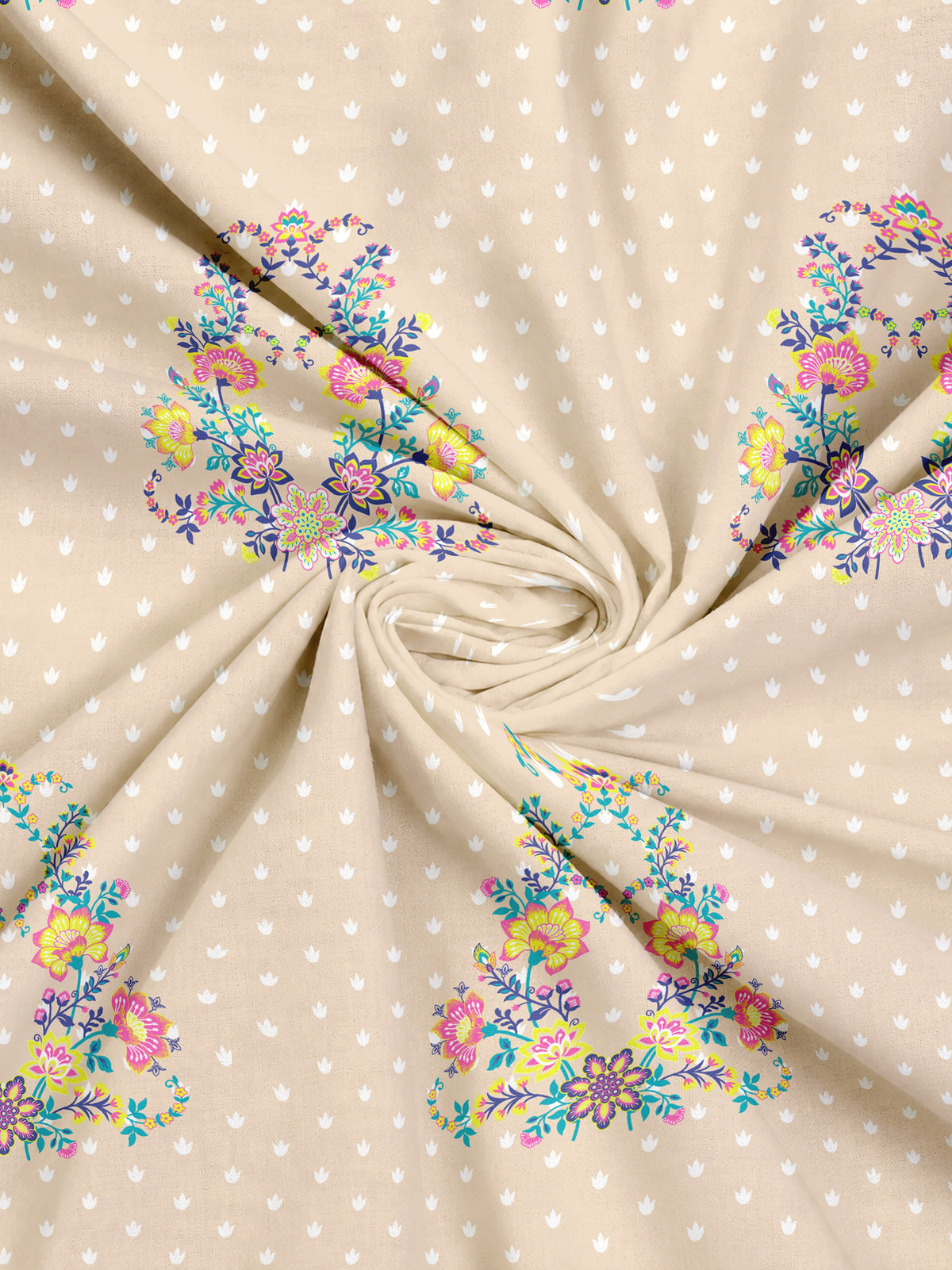 Dreamscape 100% Cotton 140 TC Ethnic Bedsheet Set - Colour: Beige