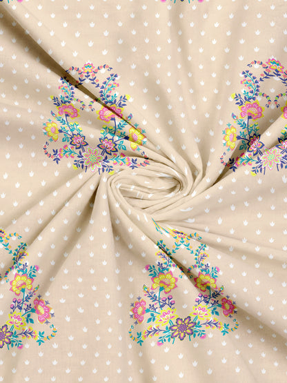 Dreamscape 100% Cotton 140 TC Ethnic Bedsheet Set - Colour: Beige