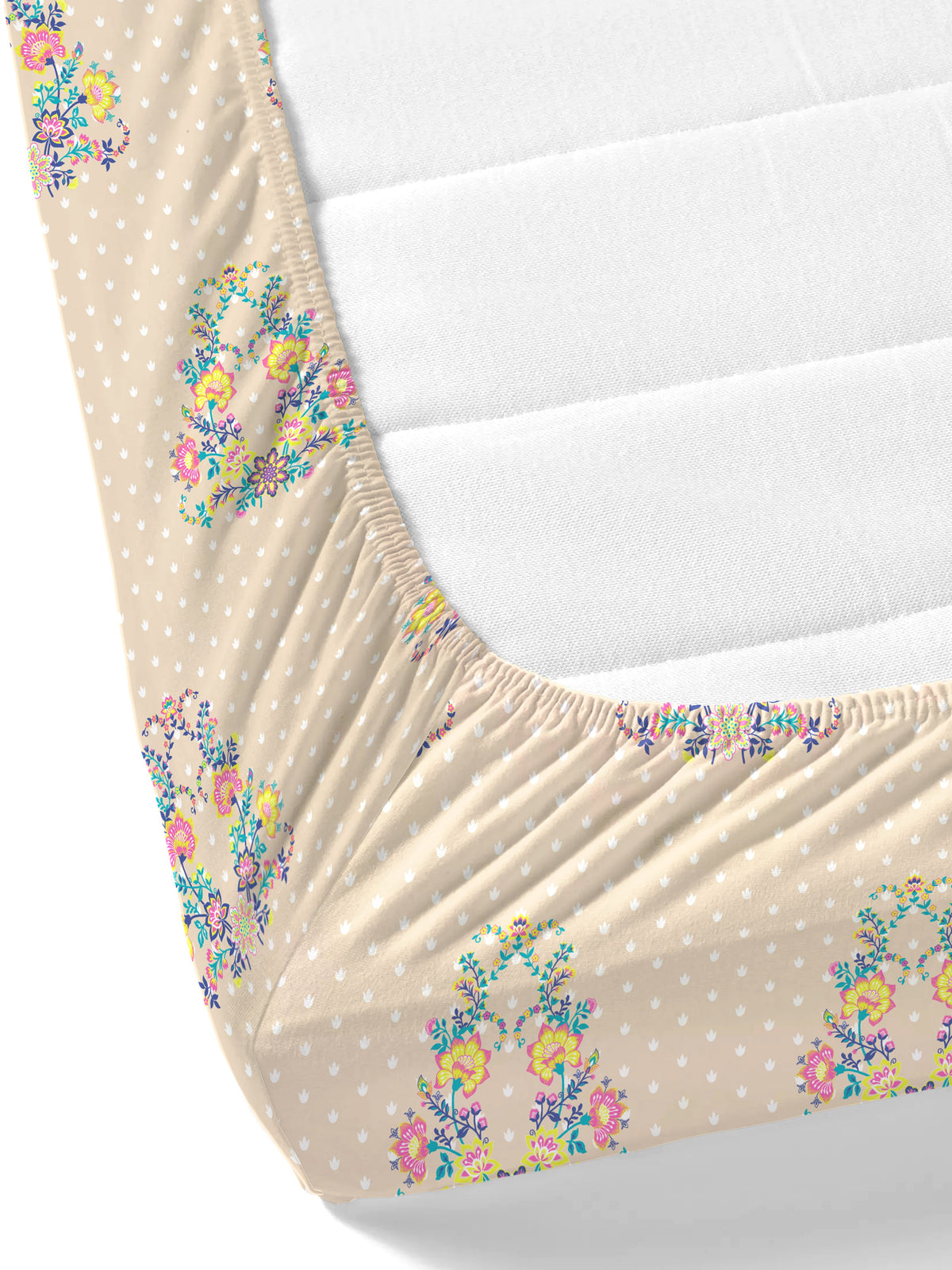 Dreamscape 100% Cotton 140 TC Ethnic Bedsheet Set - Colour: Beige