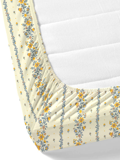 Dreamscape 100% Cotton 140 TC Floral Bedsheet Set - Colour: Yellow