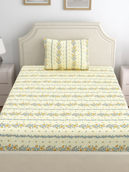 Dreamscape 100% Cotton 140 TC Floral Bedsheet Set - Colour: Yellow