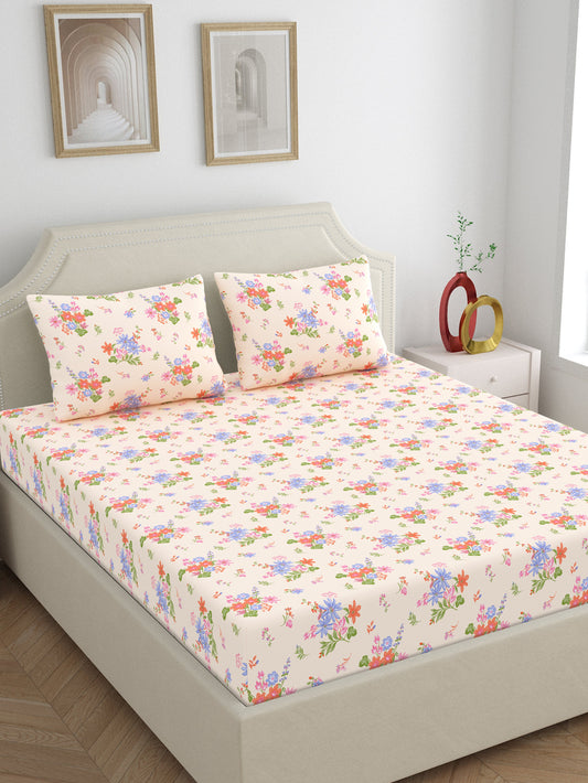 Dreamscape 100% Cotton 140 TC Floral Bedsheet Set - Colour: Pink