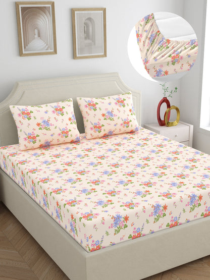 Dreamscape 100% Cotton 140 TC Floral Bedsheet Set - Colour: Pink
