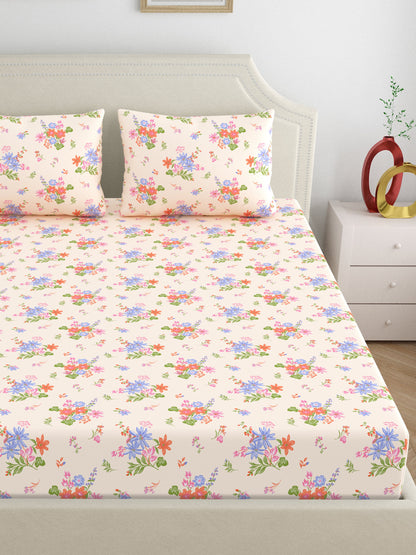 Dreamscape 100% Cotton 140 TC Floral Bedsheet Set - Colour: Pink