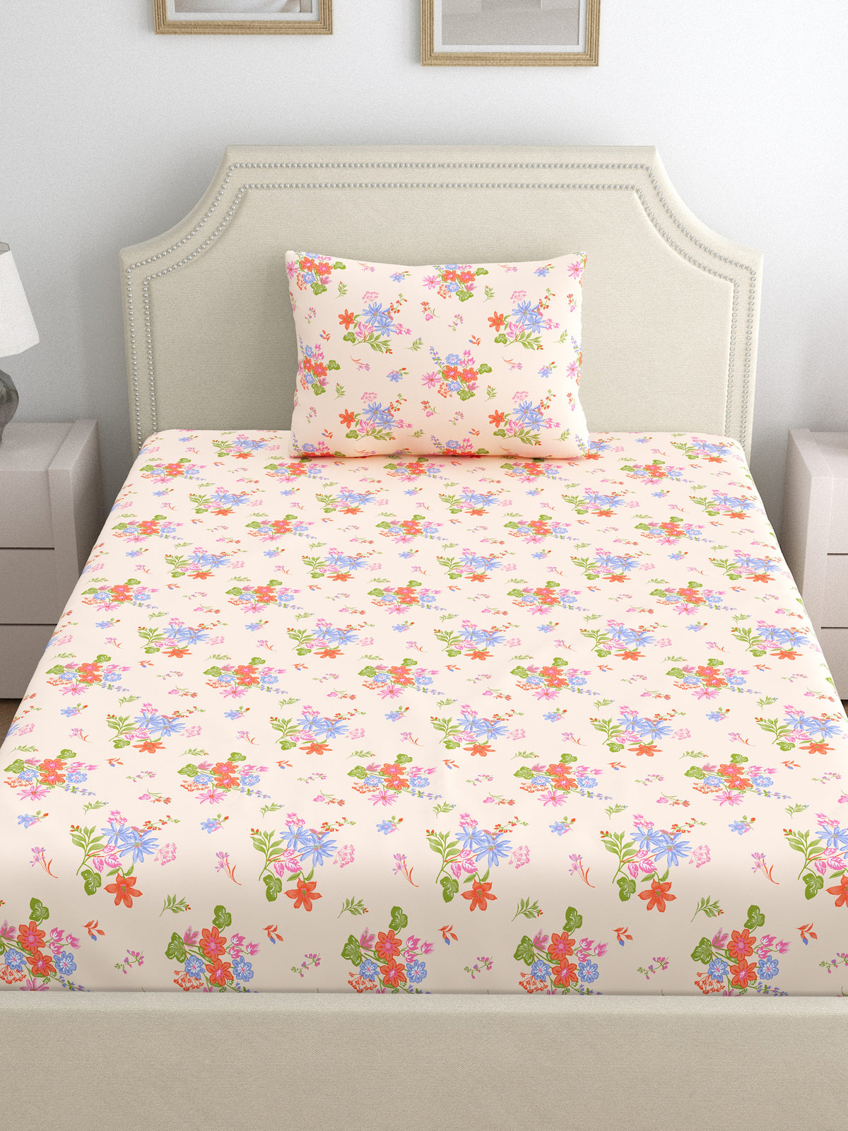Dreamscape 100% Cotton 140 TC Floral Bedsheet Set - Colour: Pink