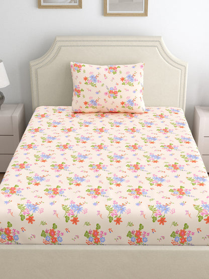 Dreamscape 100% Cotton 140 TC Floral Bedsheet Set - Colour: Pink