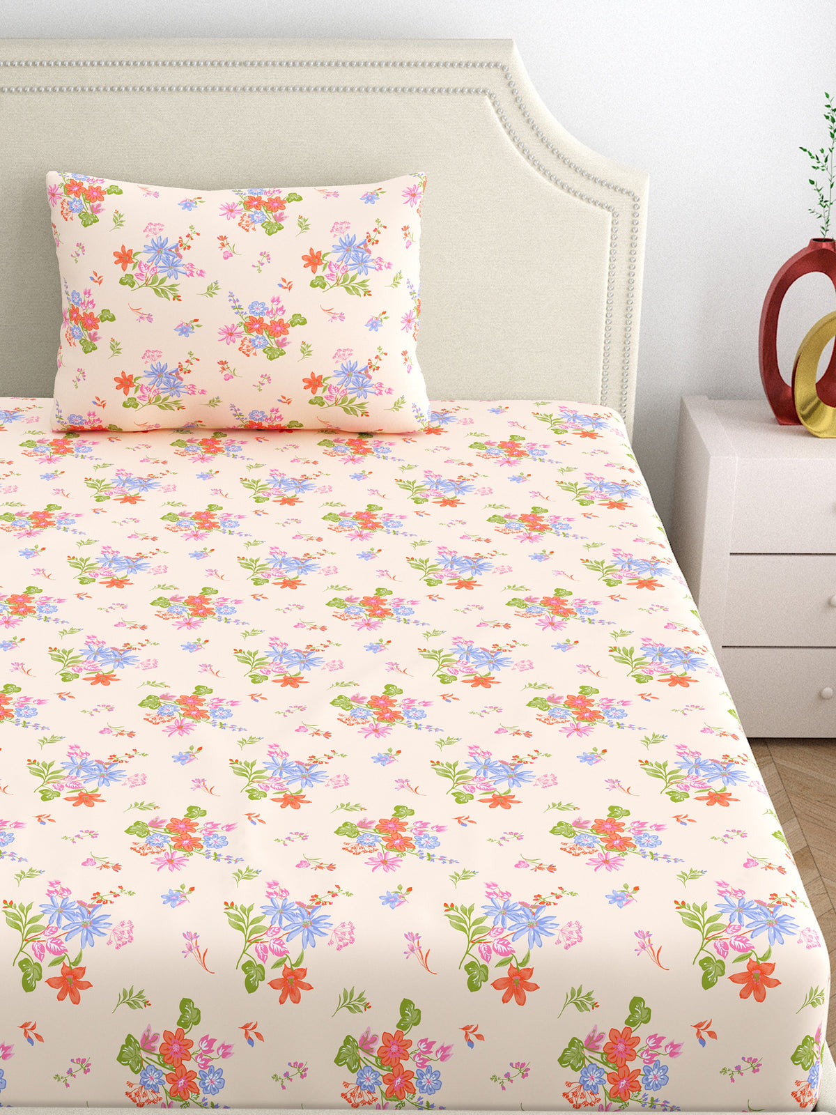 Dreamscape 100% Cotton 140 TC Floral Bedsheet Set - Colour: Pink