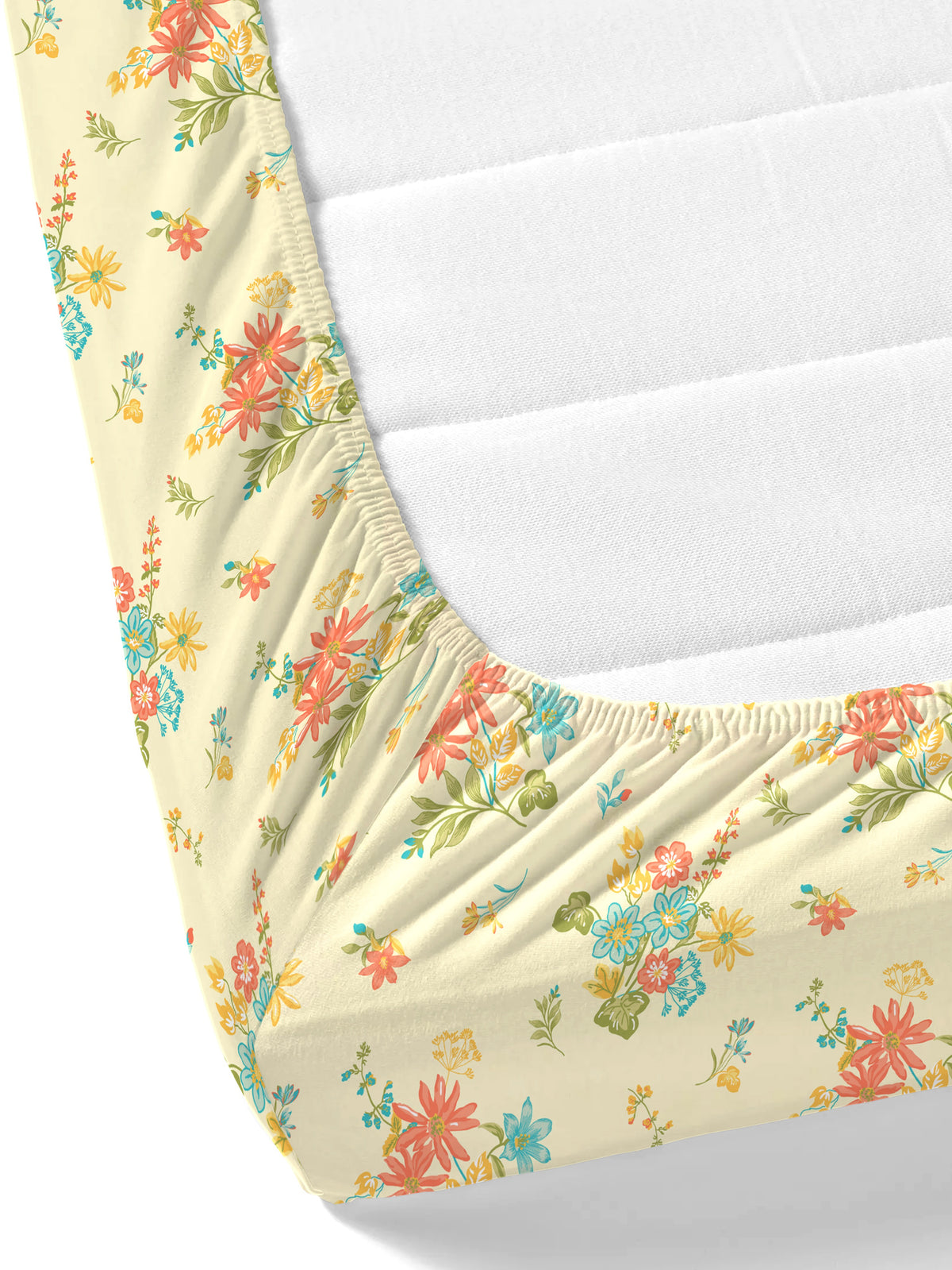 Dreamscape 100% Cotton 140 TC Floral Bedsheet Set - Colour: Cream