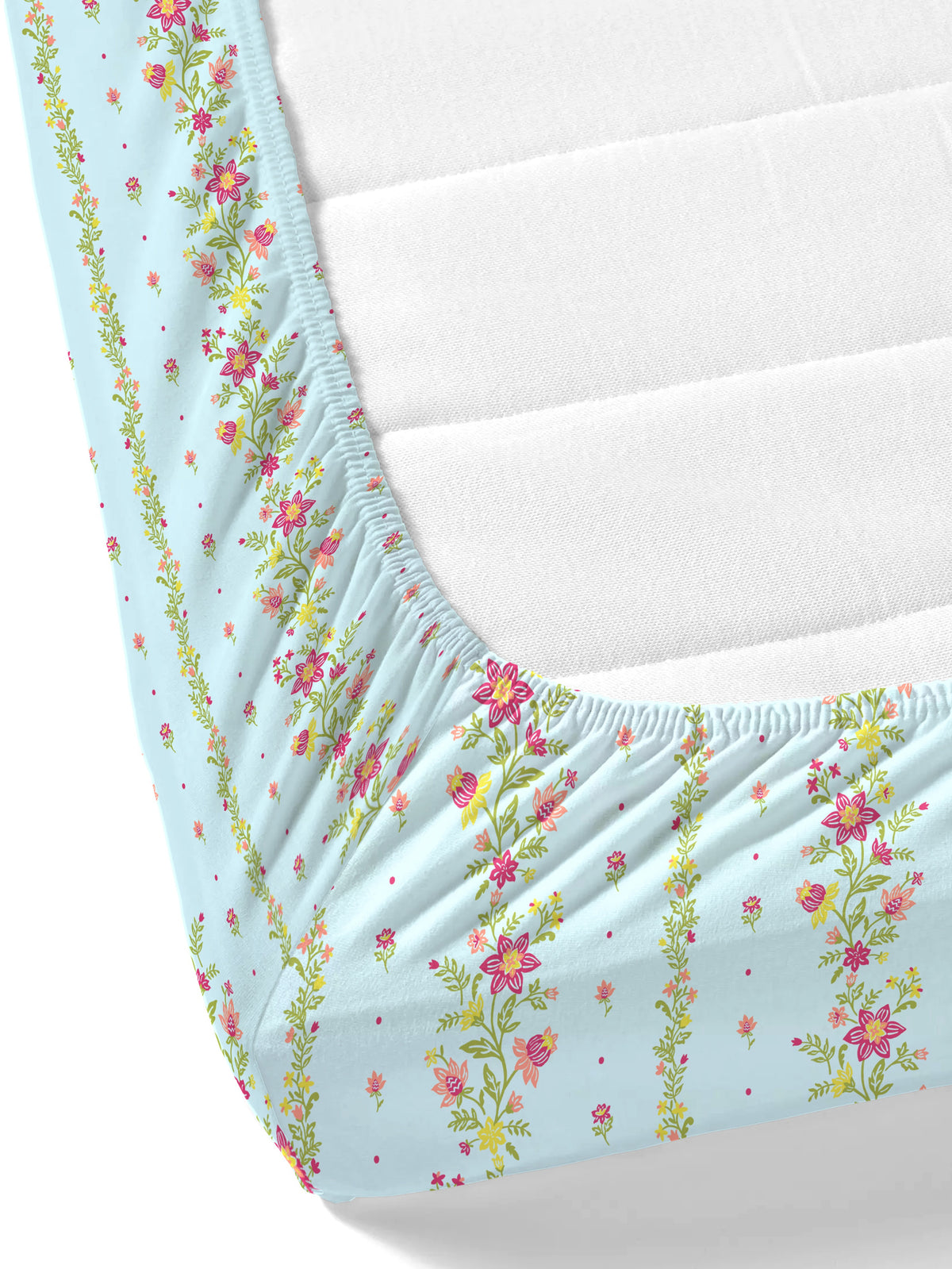 Dreamscape 100% Cotton 140 TC Floral Bedsheet Set - Colour: Light Blue