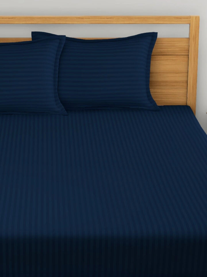 Dreamscape 100% Cotton Stripe Bedsheet Set | 300 TC | Navy Blue