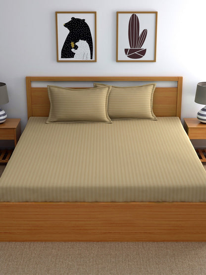 Dreamscape 100% Cotton Stripe Bedsheet Set | 210 TC | Khaki