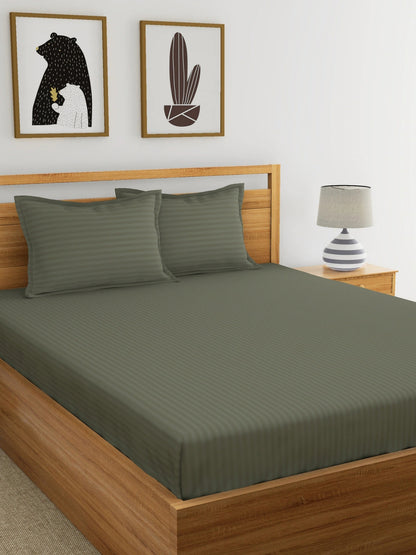 My Room 100% Cotton 300 TC Stripe Bedsheet Set - Colour: Dark Grey