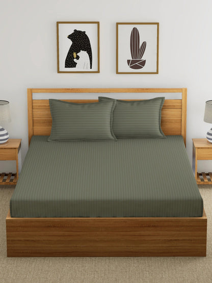 My Room 100% Cotton 300 TC Stripe Bedsheet Set - Colour: Dark Grey