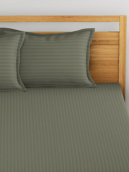 My Room 100% Cotton 300 TC Stripe Bedsheet Set - Colour: Dark Grey