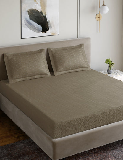 Home Ecstasy 100% Cotton 300 TC Jacquard Bedsheet Set - Truffle Brown
