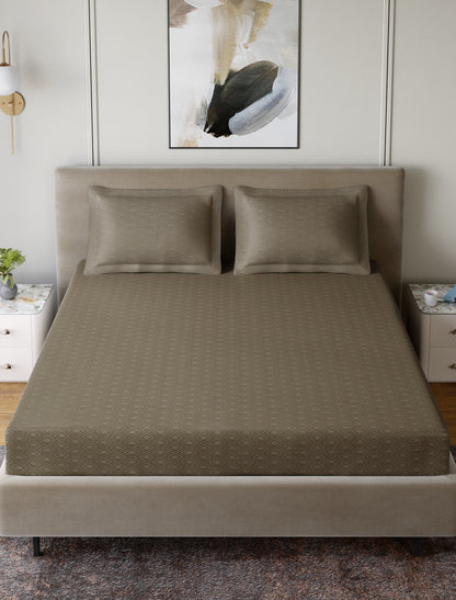 Home Ecstasy 100% Cotton 300 TC Jacquard Bedsheet Set - Truffle Brown