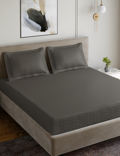 Home Ecstasy 100% Cotton 300 TC Jacquard Bedsheet Set - Dove Grey