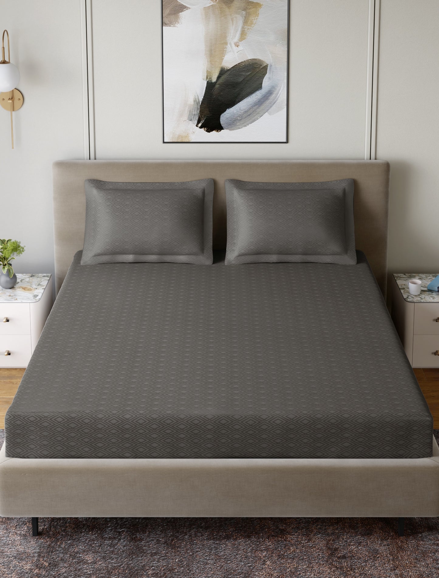 Home Ecstasy 100% Cotton 300 TC Jacquard Bedsheet Set - Dove Grey