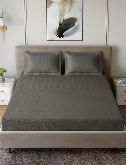 Home Ecstasy 100% Cotton 300 TC Jacquard Bedsheet Set - Dove Grey